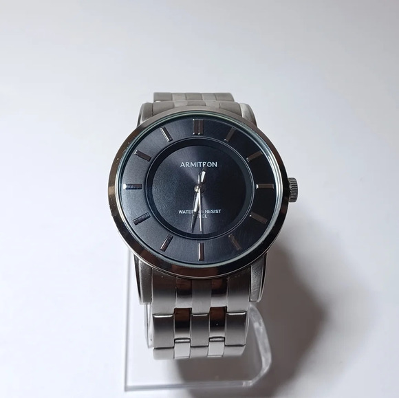 Armitron Quartz Watch Men's Black Sunray Dial SILVER TONE Bracelet 20/4962SV Wor - Picture 1 of 6